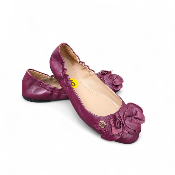 BLOSSOM PORT WINE FLOWERS LEATHER GOLD REVA BALLET FLATS 5 - Picture 1 of 6
